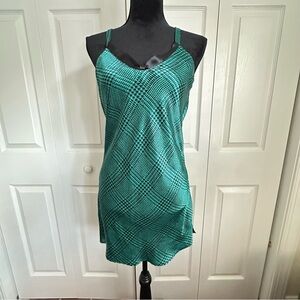 Vintage Body Drama Dress Womens M Green Black Houndstooth Slip 90s Y2k Retro